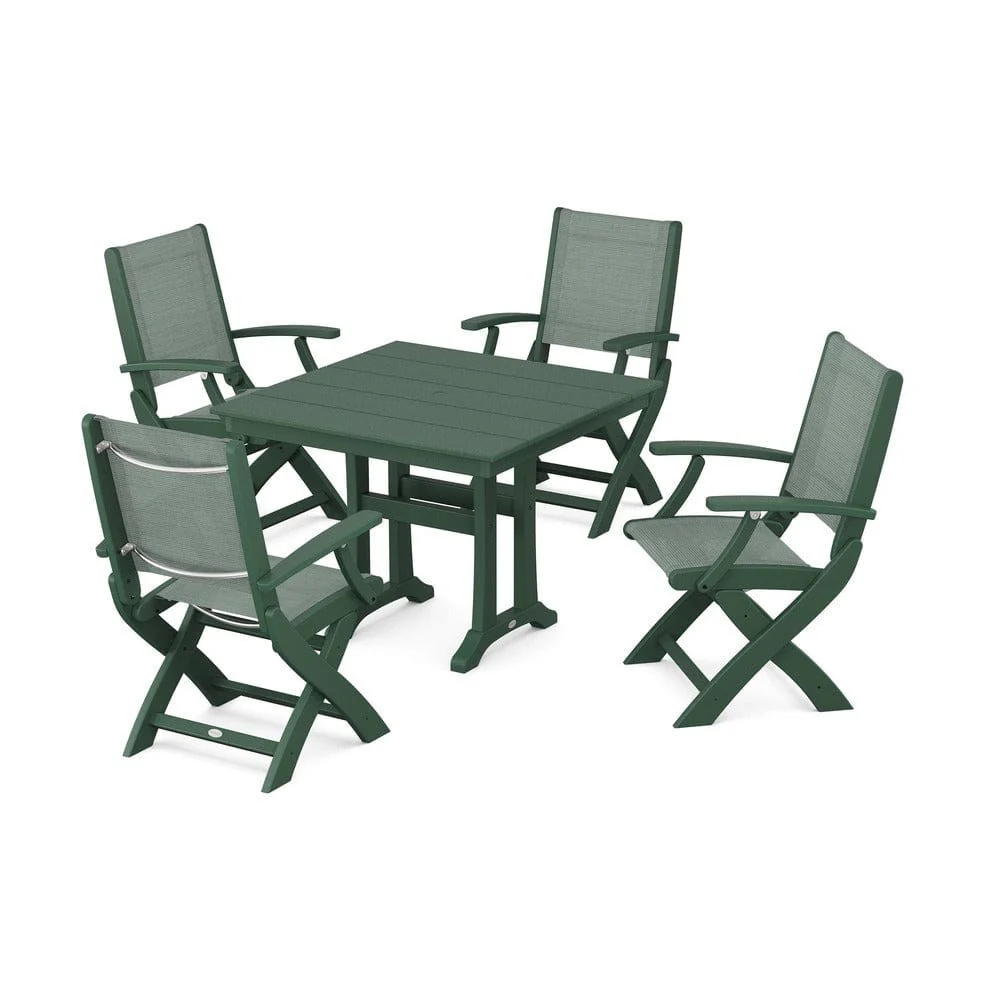 POLYWOOD® - Coastal Folding Chair 5-Piece Farmhouse Dining Set With Trestle Legs - PWS945 - Image 22