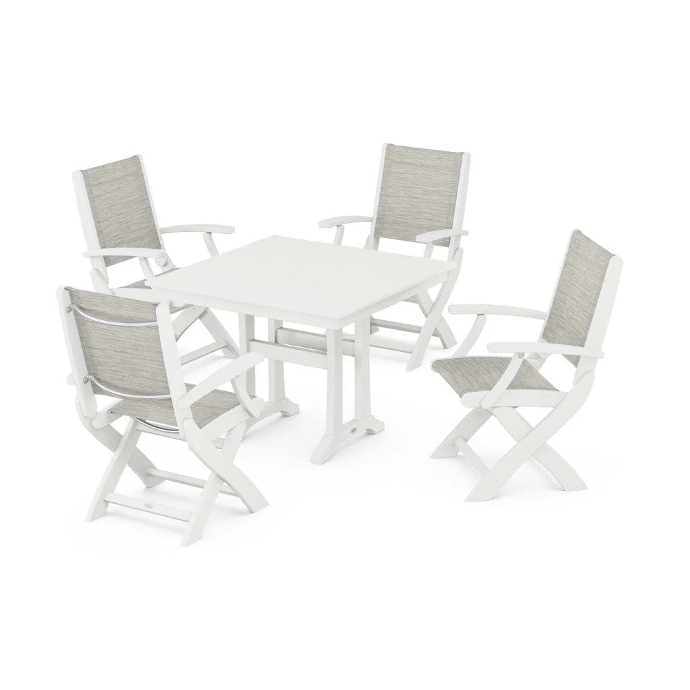 POLYWOOD® - Coastal Folding Chair 5-Piece Farmhouse Dining Set With Trestle Legs - PWS945 - Image 23