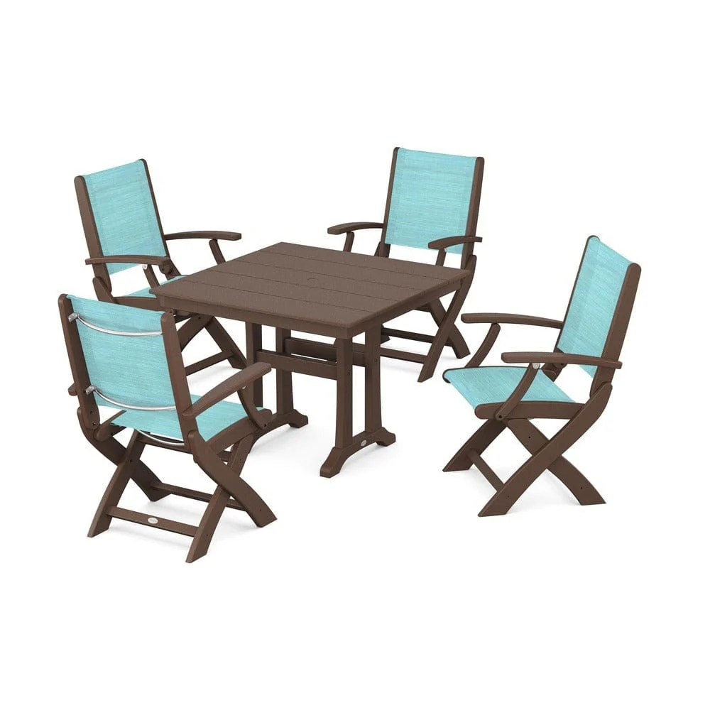POLYWOOD® - Coastal Folding Chair 5-Piece Farmhouse Dining Set With Trestle Legs - PWS945 - Image 24