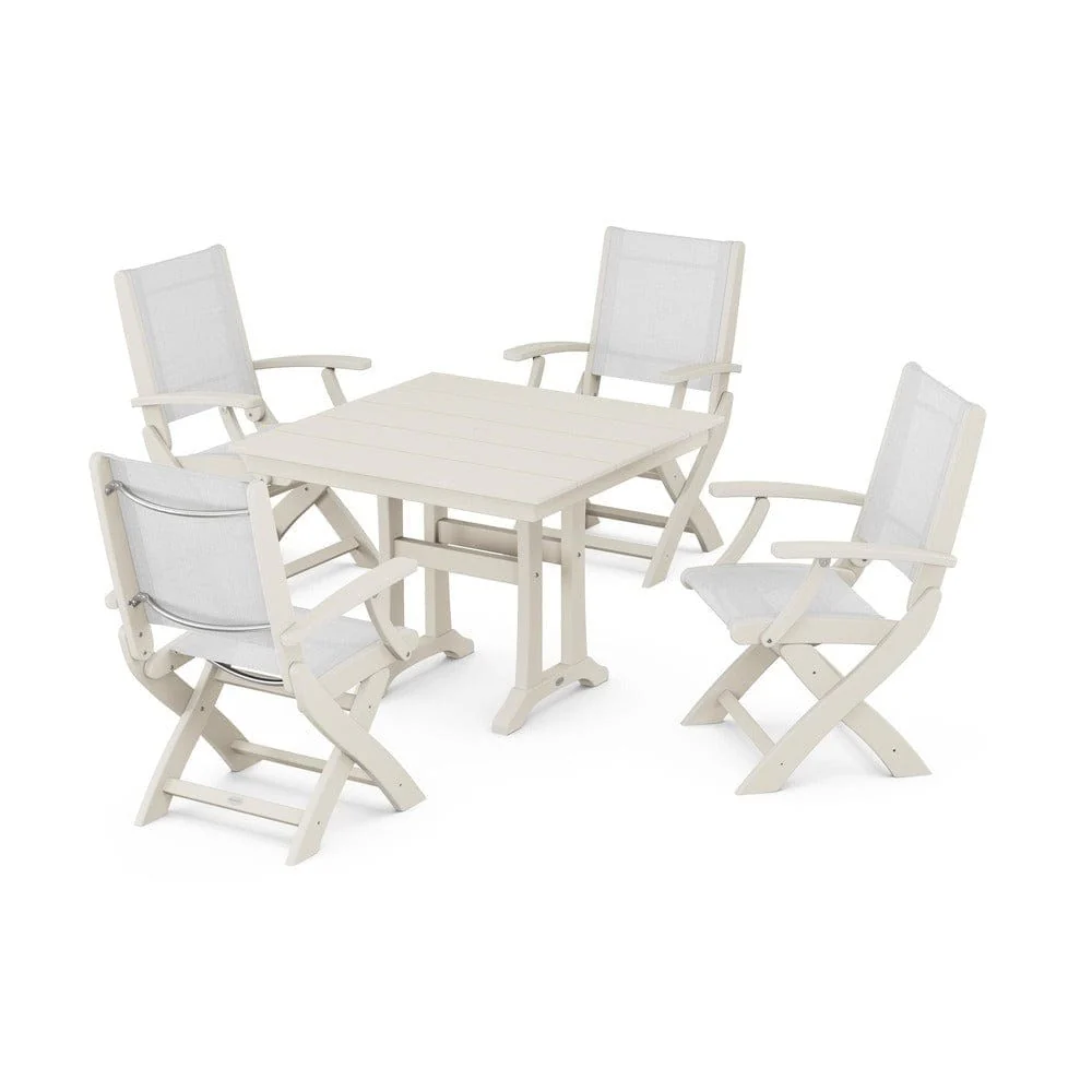 POLYWOOD® - Coastal Folding Chair 5-Piece Farmhouse Dining Set With Trestle Legs - PWS945 - Image 25