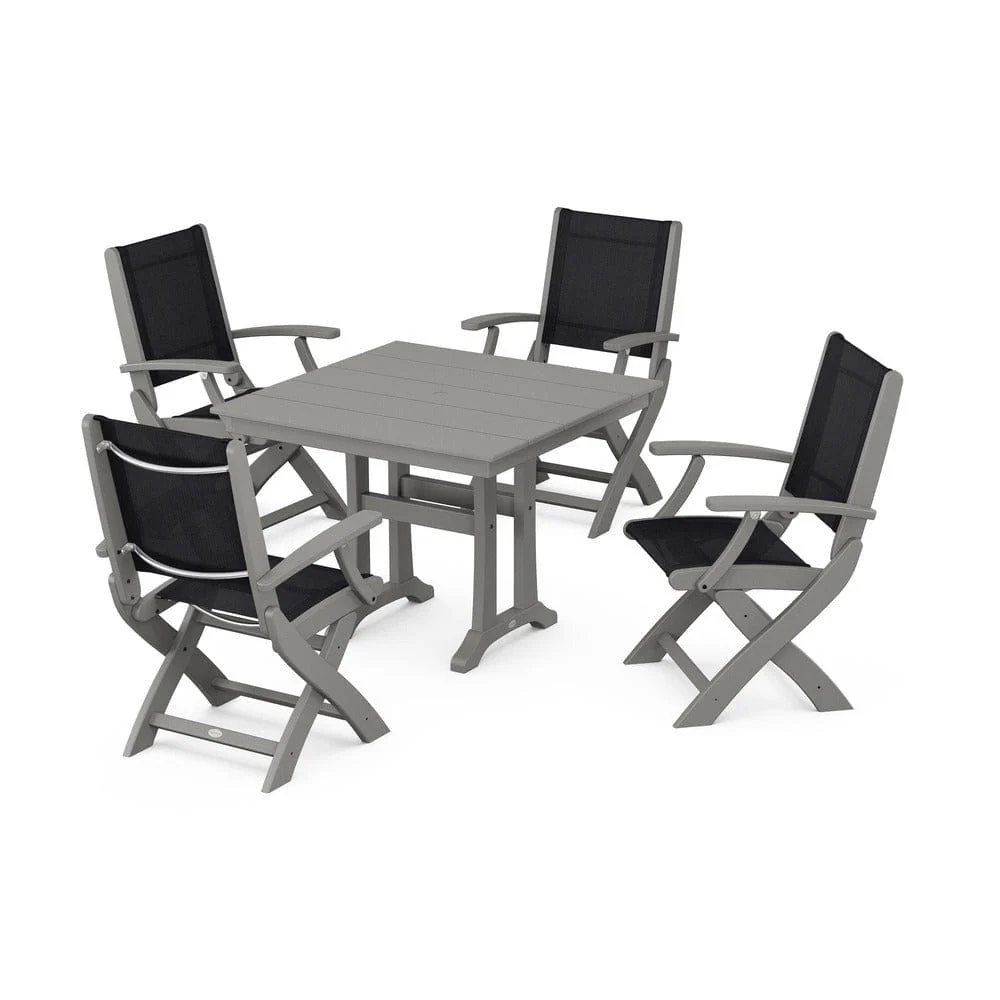 POLYWOOD® - Coastal Folding Chair 5-Piece Farmhouse Dining Set With Trestle Legs - PWS945 - Image 26