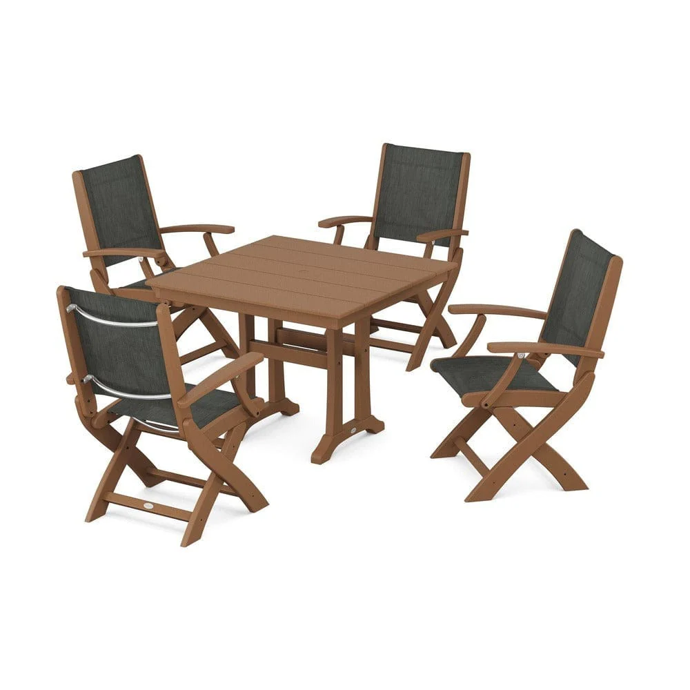 POLYWOOD® - Coastal Folding Chair 5-Piece Farmhouse Dining Set With Trestle Legs - PWS945 - Image 27