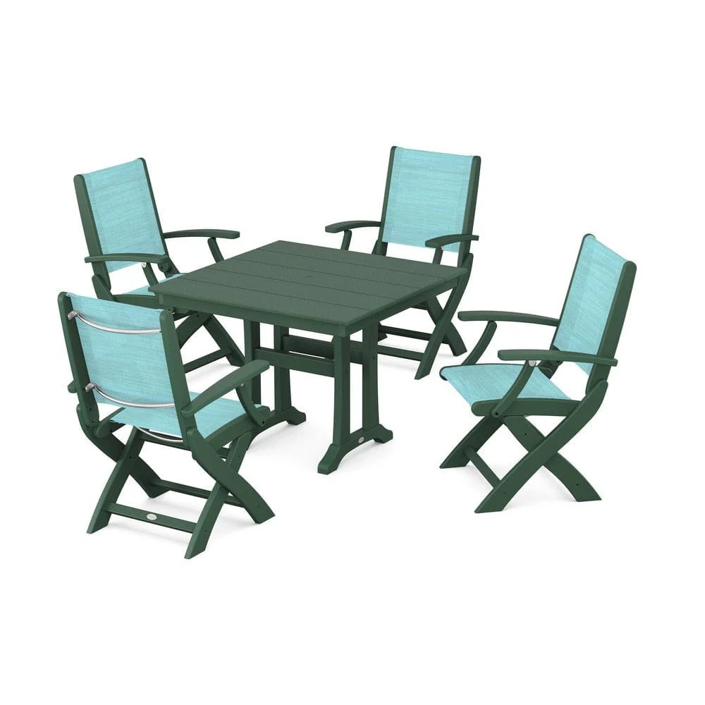 POLYWOOD® - Coastal Folding Chair 5-Piece Farmhouse Dining Set With Trestle Legs - PWS945 - Image 28