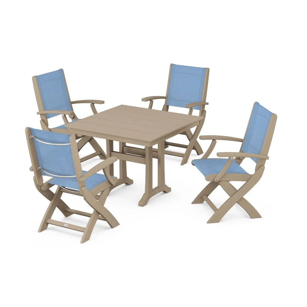 POLYWOOD® - Coastal Folding Chair 5-Piece Farmhouse Dining Set With Trestle Legs - PWS945 - Image 29