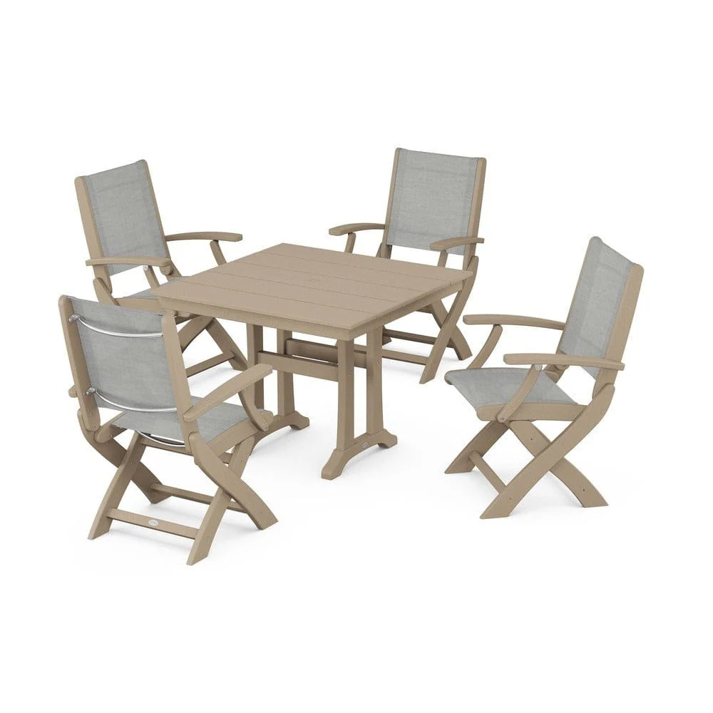 POLYWOOD® - Coastal Folding Chair 5-Piece Farmhouse Dining Set With Trestle Legs - PWS945 - Image 30