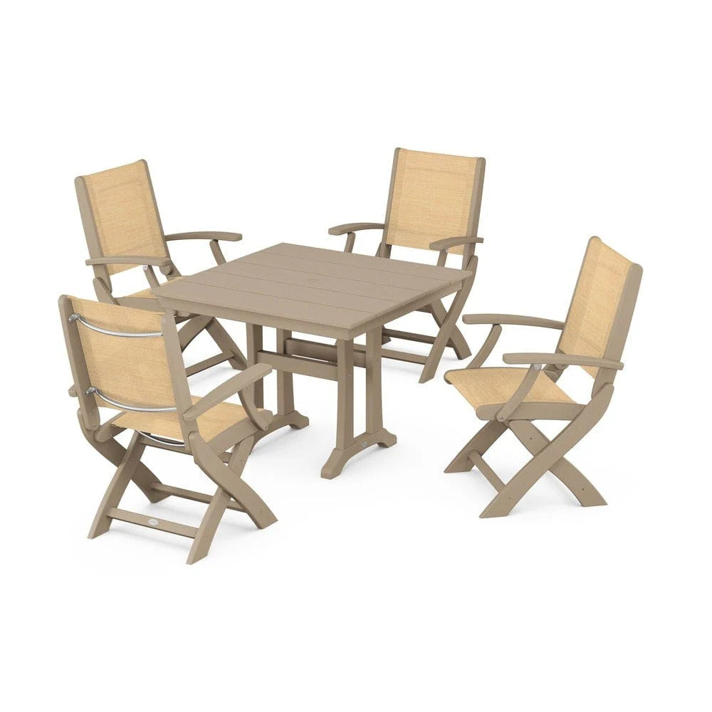 POLYWOOD® - Coastal Folding Chair 5-Piece Farmhouse Dining Set With Trestle Legs - PWS945 - Image 31