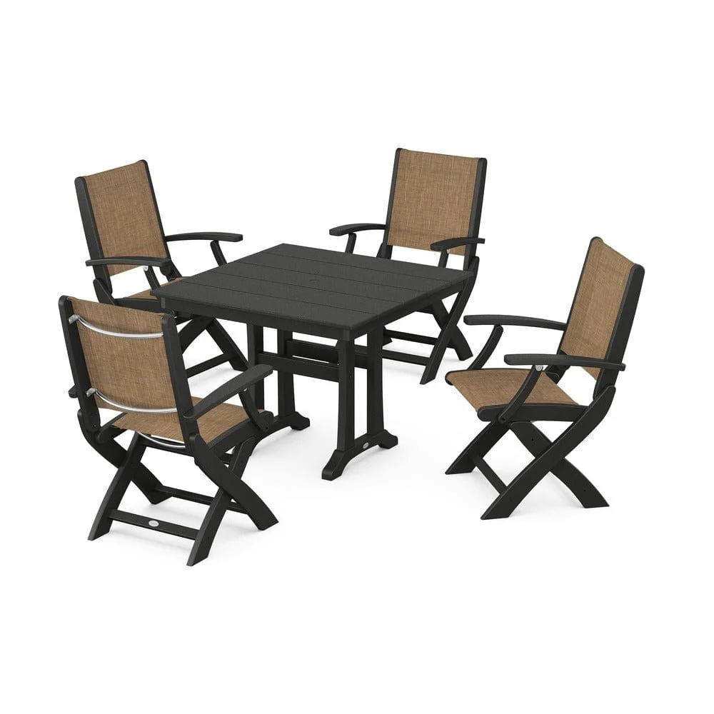 POLYWOOD® - Coastal Folding Chair 5-Piece Farmhouse Dining Set With Trestle Legs - PWS945 - Image 34