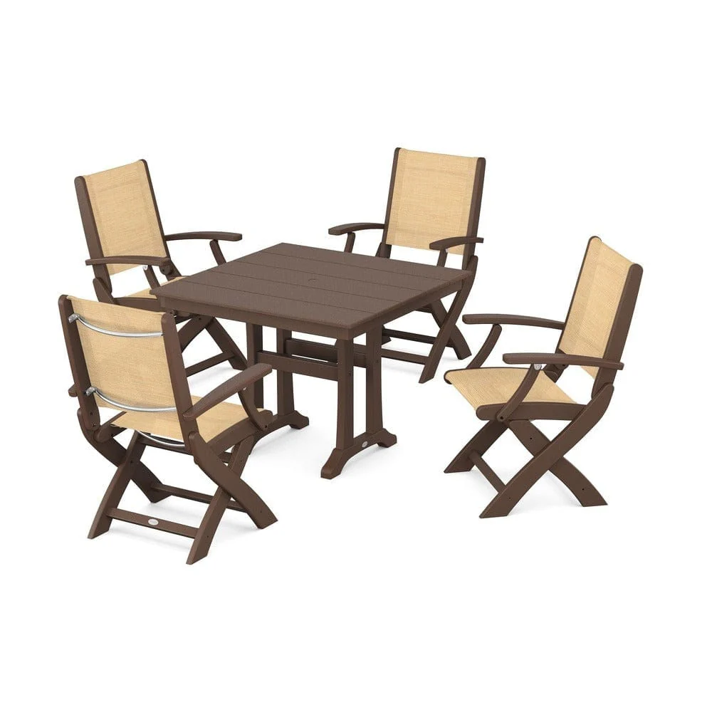 POLYWOOD® - Coastal Folding Chair 5-Piece Farmhouse Dining Set With Trestle Legs - PWS945 - Image 35