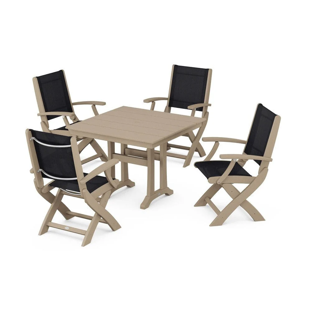 POLYWOOD® - Coastal Folding Chair 5-Piece Farmhouse Dining Set With Trestle Legs - PWS945 - Image 36