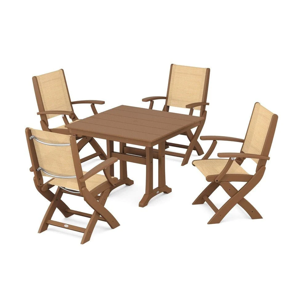 POLYWOOD® - Coastal Folding Chair 5-Piece Farmhouse Dining Set With Trestle Legs - PWS945 - Image 37