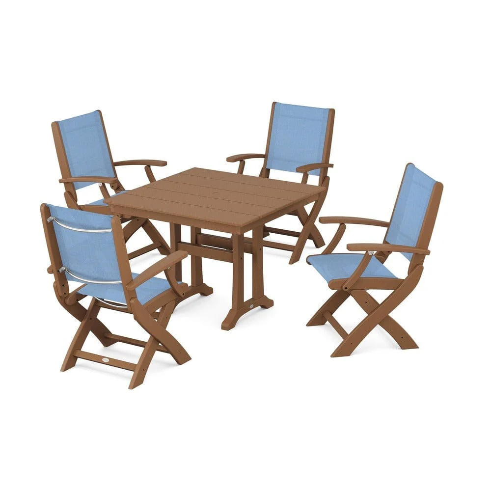 POLYWOOD® - Coastal Folding Chair 5-Piece Farmhouse Dining Set With Trestle Legs - PWS945 - Image 38