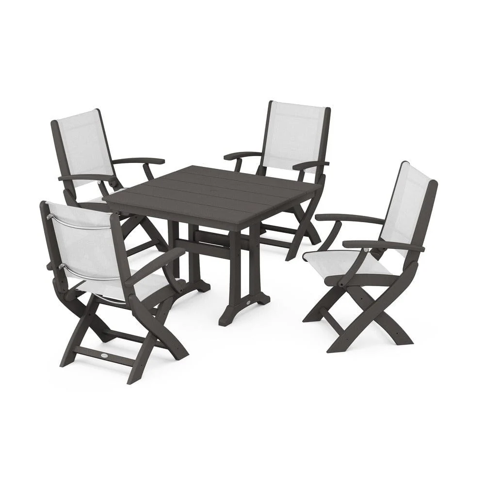 POLYWOOD® - Coastal Folding Chair 5-Piece Farmhouse Dining Set With Trestle Legs - PWS945 - Image 39