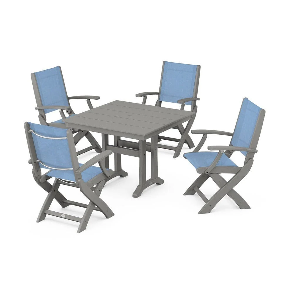 POLYWOOD® - Coastal Folding Chair 5-Piece Farmhouse Dining Set With Trestle Legs - PWS945 - Image 4