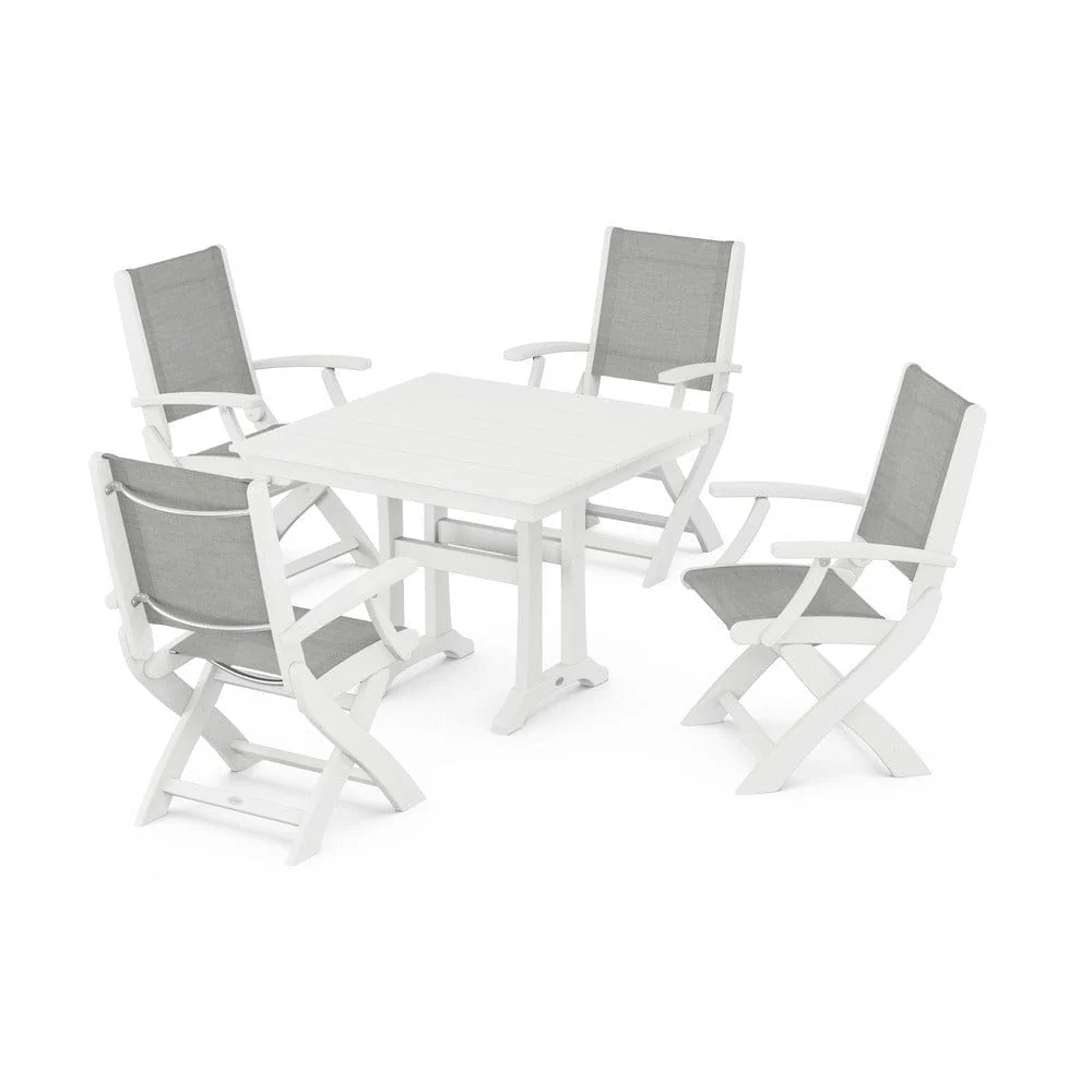 POLYWOOD® - Coastal Folding Chair 5-Piece Farmhouse Dining Set With Trestle Legs - PWS945 - Image 40