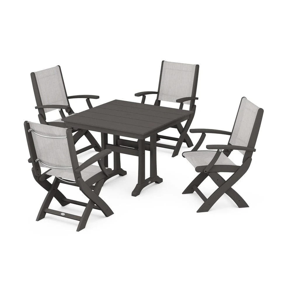 POLYWOOD® - Coastal Folding Chair 5-Piece Farmhouse Dining Set With Trestle Legs - PWS945 - Image 44