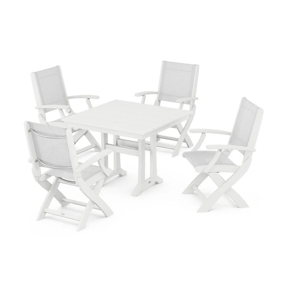 POLYWOOD® - Coastal Folding Chair 5-Piece Farmhouse Dining Set With Trestle Legs - PWS945 - Image 49