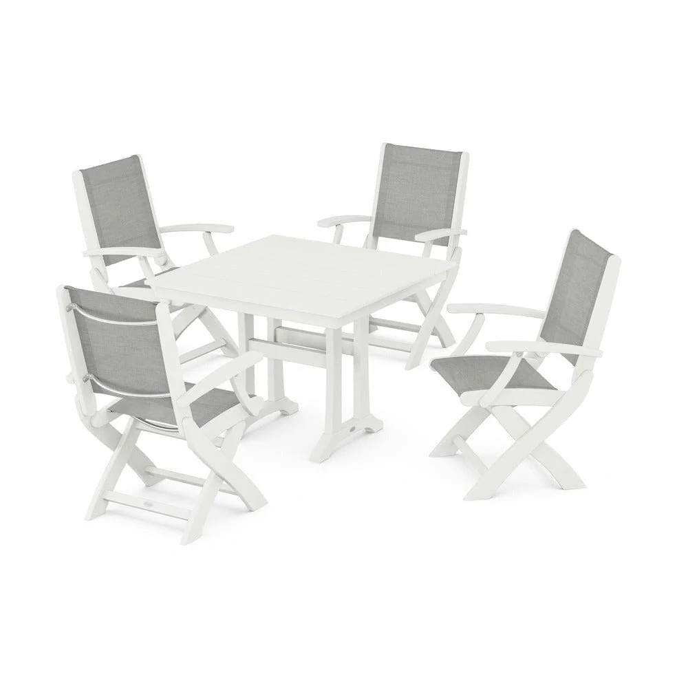 POLYWOOD® - Coastal Folding Chair 5-Piece Farmhouse Dining Set With Trestle Legs - PWS945 - Image 5