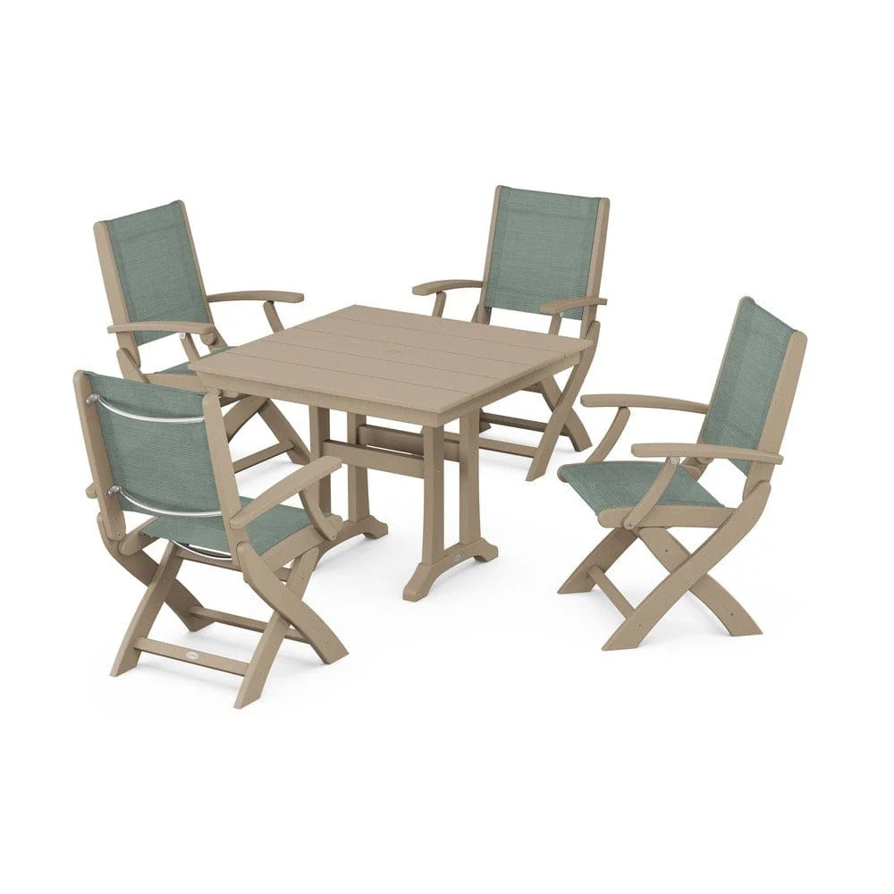 POLYWOOD® - Coastal Folding Chair 5-Piece Farmhouse Dining Set With Trestle Legs - PWS945 - Image 50