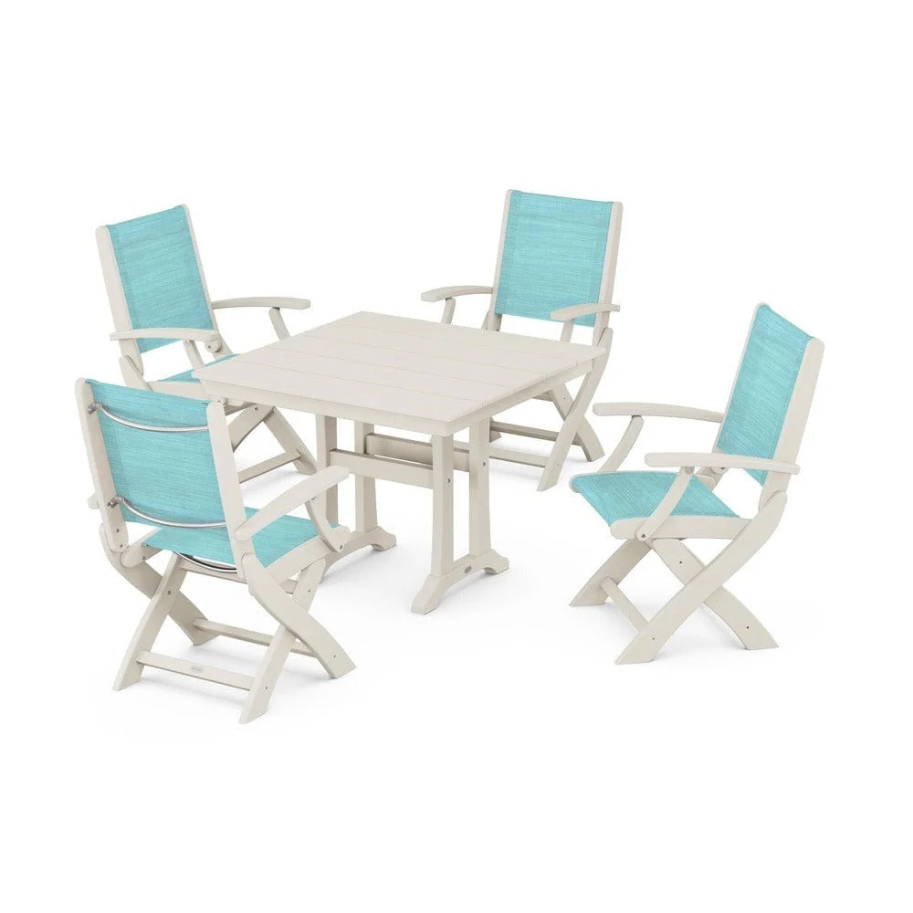 POLYWOOD® - Coastal Folding Chair 5-Piece Farmhouse Dining Set With Trestle Legs - PWS945 - Image 52