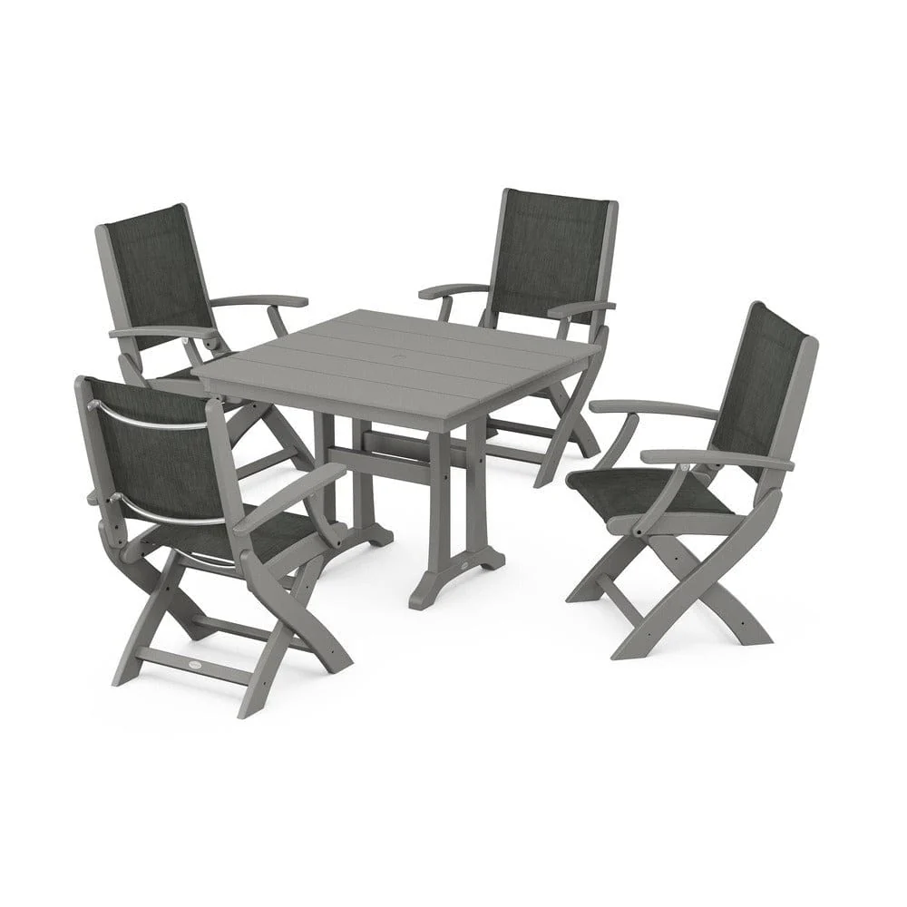 POLYWOOD® - Coastal Folding Chair 5-Piece Farmhouse Dining Set With Trestle Legs - PWS945 - Image 53