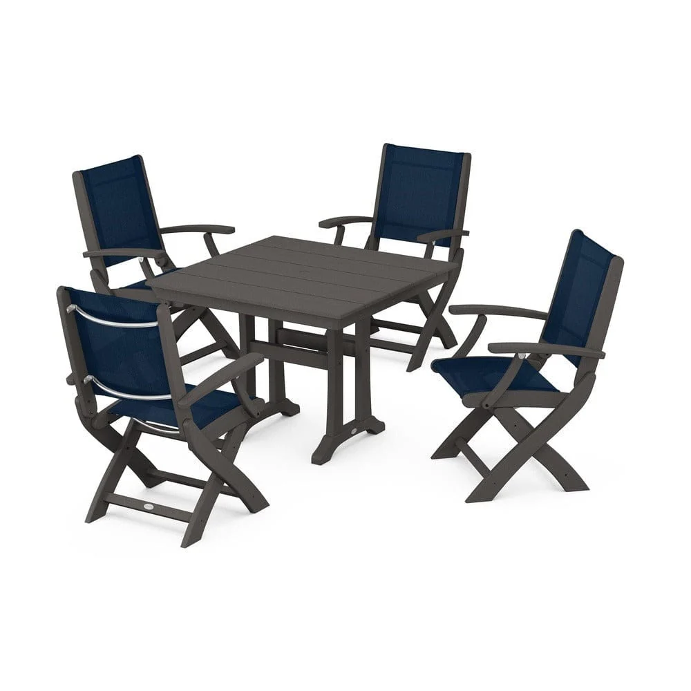 POLYWOOD® - Coastal Folding Chair 5-Piece Farmhouse Dining Set With Trestle Legs - PWS945 - Image 54