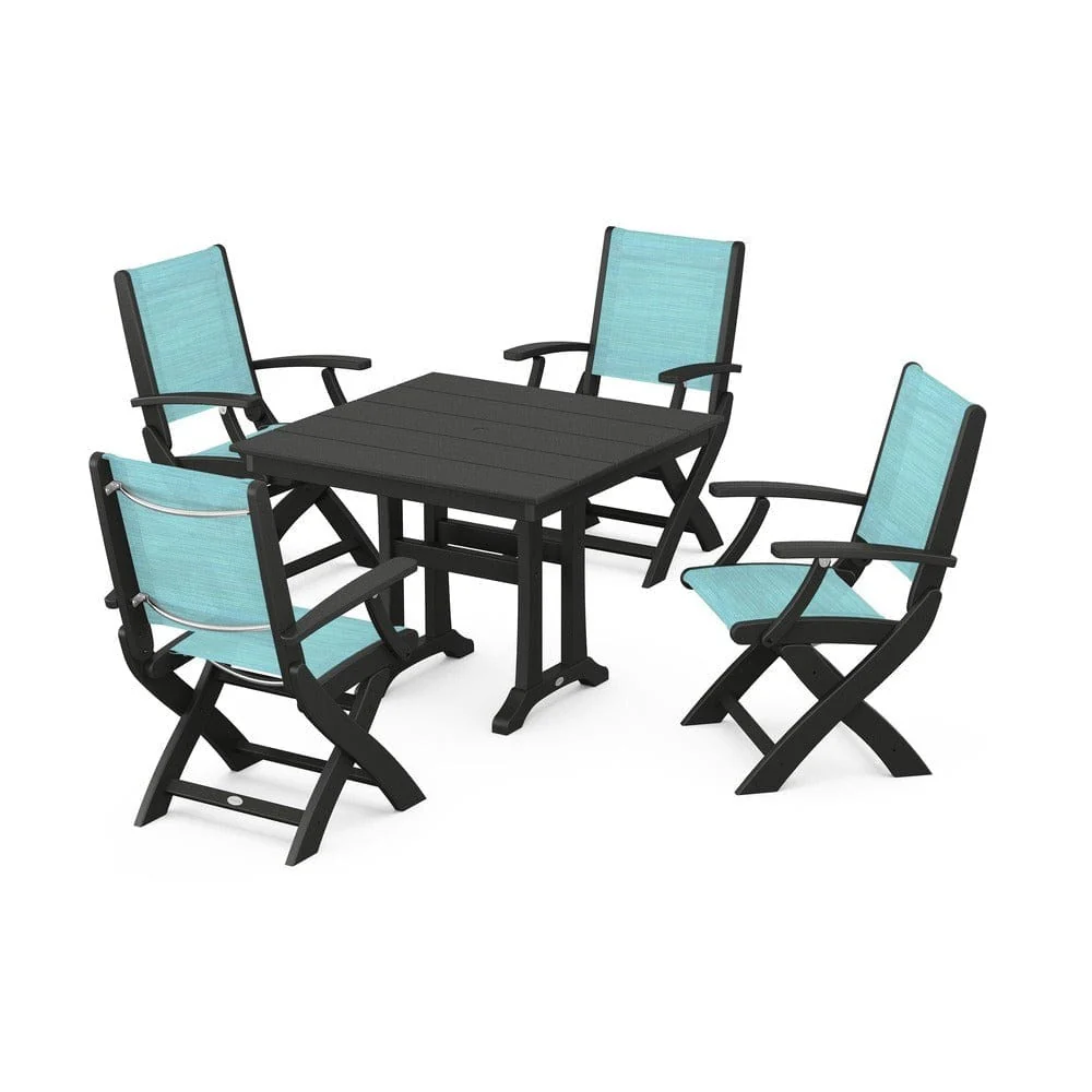 POLYWOOD® - Coastal Folding Chair 5-Piece Farmhouse Dining Set With Trestle Legs - PWS945 - Image 55