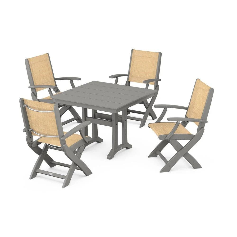POLYWOOD® - Coastal Folding Chair 5-Piece Farmhouse Dining Set With Trestle Legs - PWS945 - Image 56