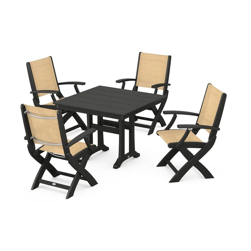 POLYWOOD® - Coastal Folding Chair 5-Piece Farmhouse Dining Set With Trestle Legs - PWS945 - Image 57