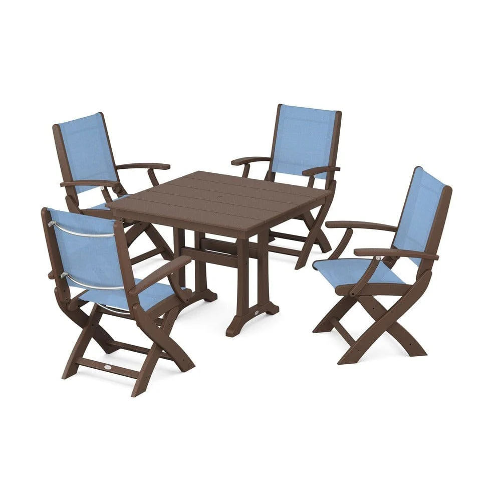 POLYWOOD® - Coastal Folding Chair 5-Piece Farmhouse Dining Set With Trestle Legs - PWS945 - Image 58