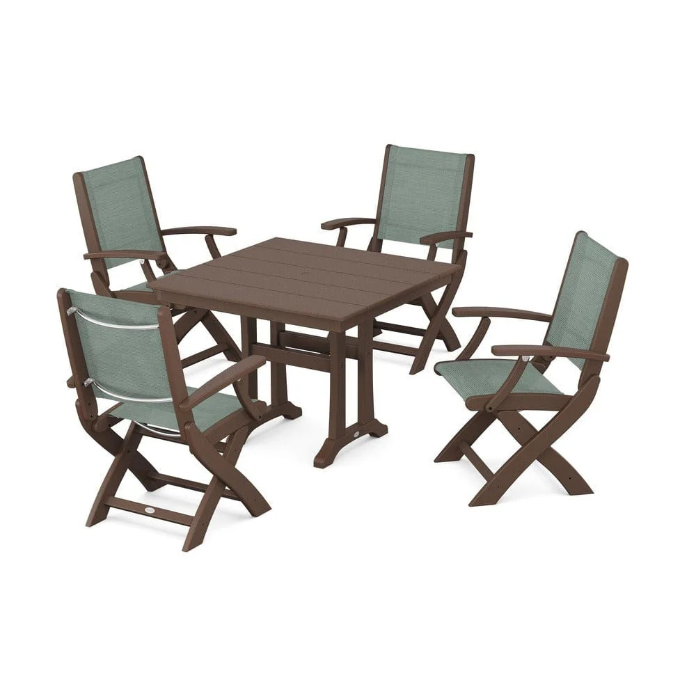 POLYWOOD® - Coastal Folding Chair 5-Piece Farmhouse Dining Set With Trestle Legs - PWS945 - Image 59