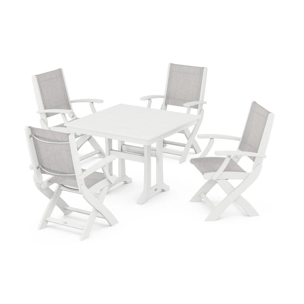 POLYWOOD® - Coastal Folding Chair 5-Piece Farmhouse Dining Set With Trestle Legs - PWS945 - Image 60