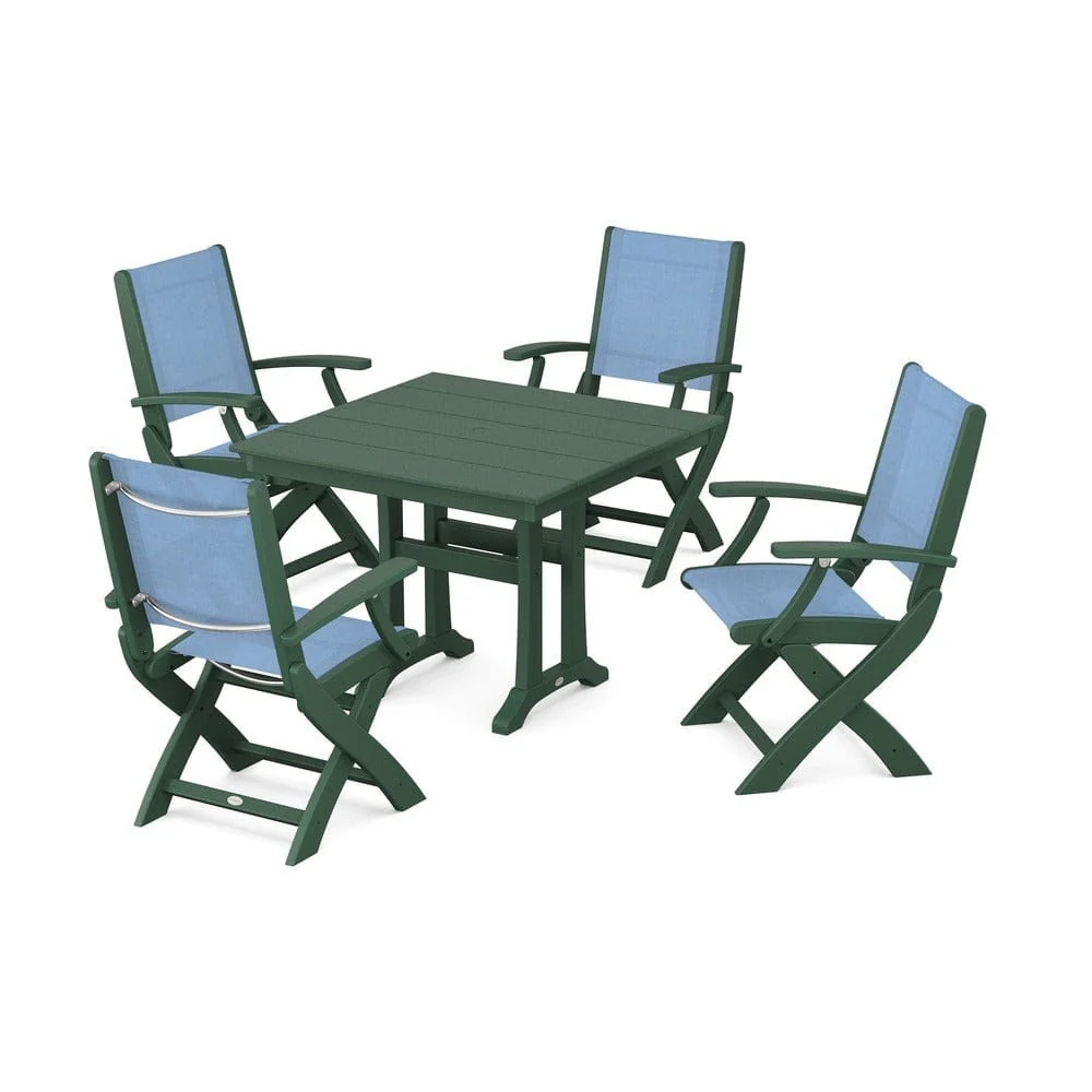 POLYWOOD® - Coastal Folding Chair 5-Piece Farmhouse Dining Set With Trestle Legs - PWS945 - Image 62