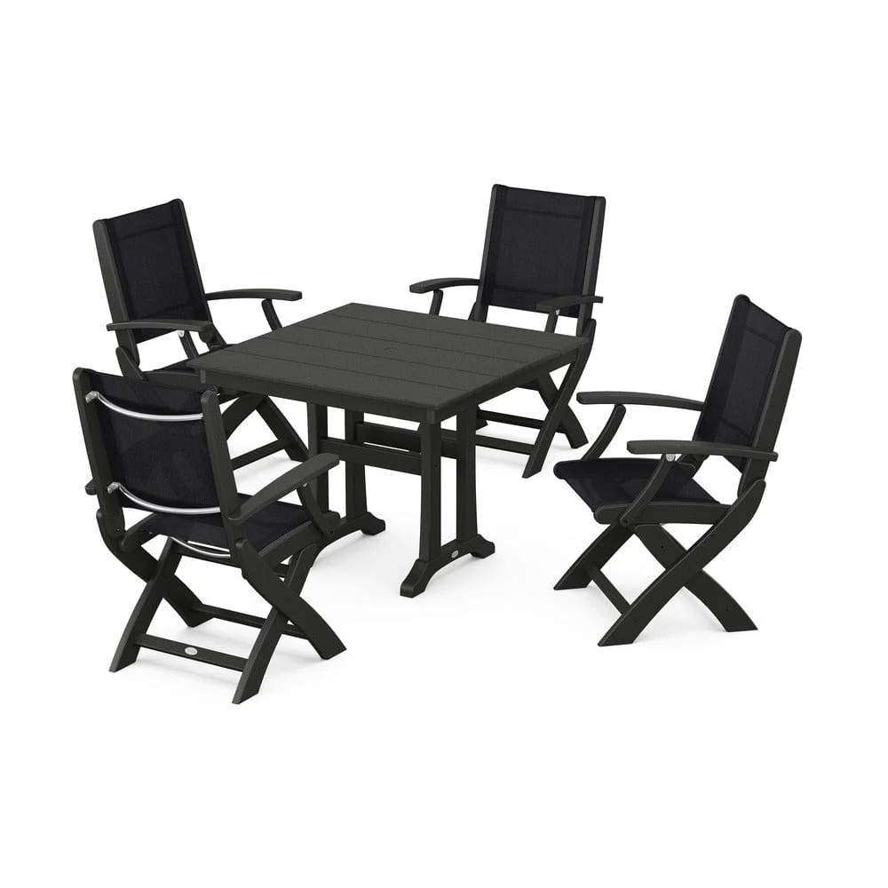POLYWOOD® - Coastal Folding Chair 5-Piece Farmhouse Dining Set With Trestle Legs - PWS945 - Image 63