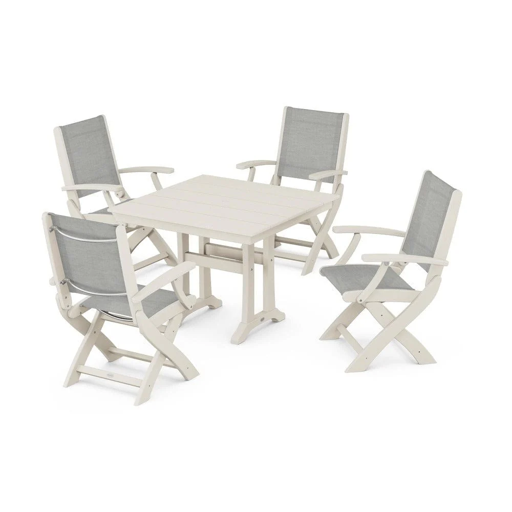 POLYWOOD® - Coastal Folding Chair 5-Piece Farmhouse Dining Set With Trestle Legs - PWS945 - Image 64