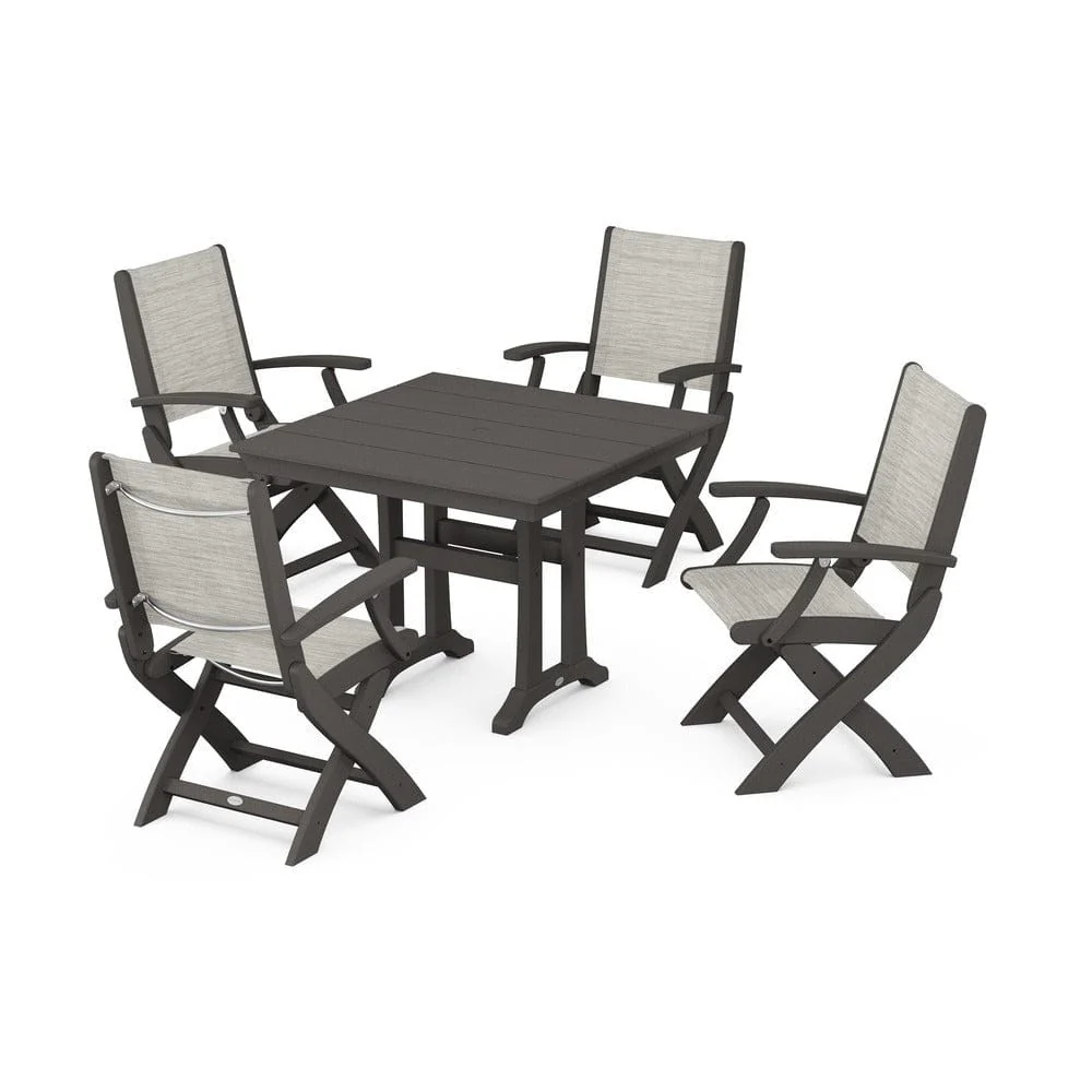 POLYWOOD® - Coastal Folding Chair 5-Piece Farmhouse Dining Set With Trestle Legs - PWS945 - Image 65