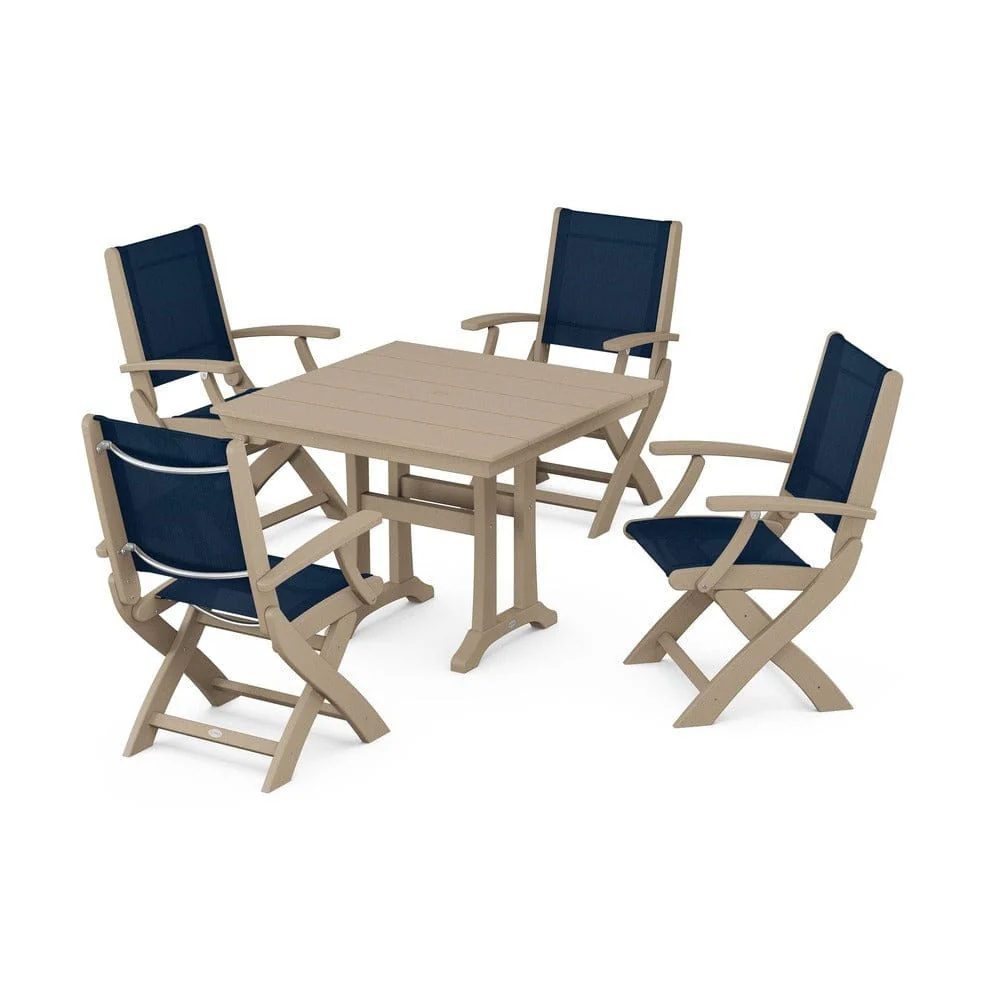 POLYWOOD® - Coastal Folding Chair 5-Piece Farmhouse Dining Set With Trestle Legs - PWS945 - Image 66