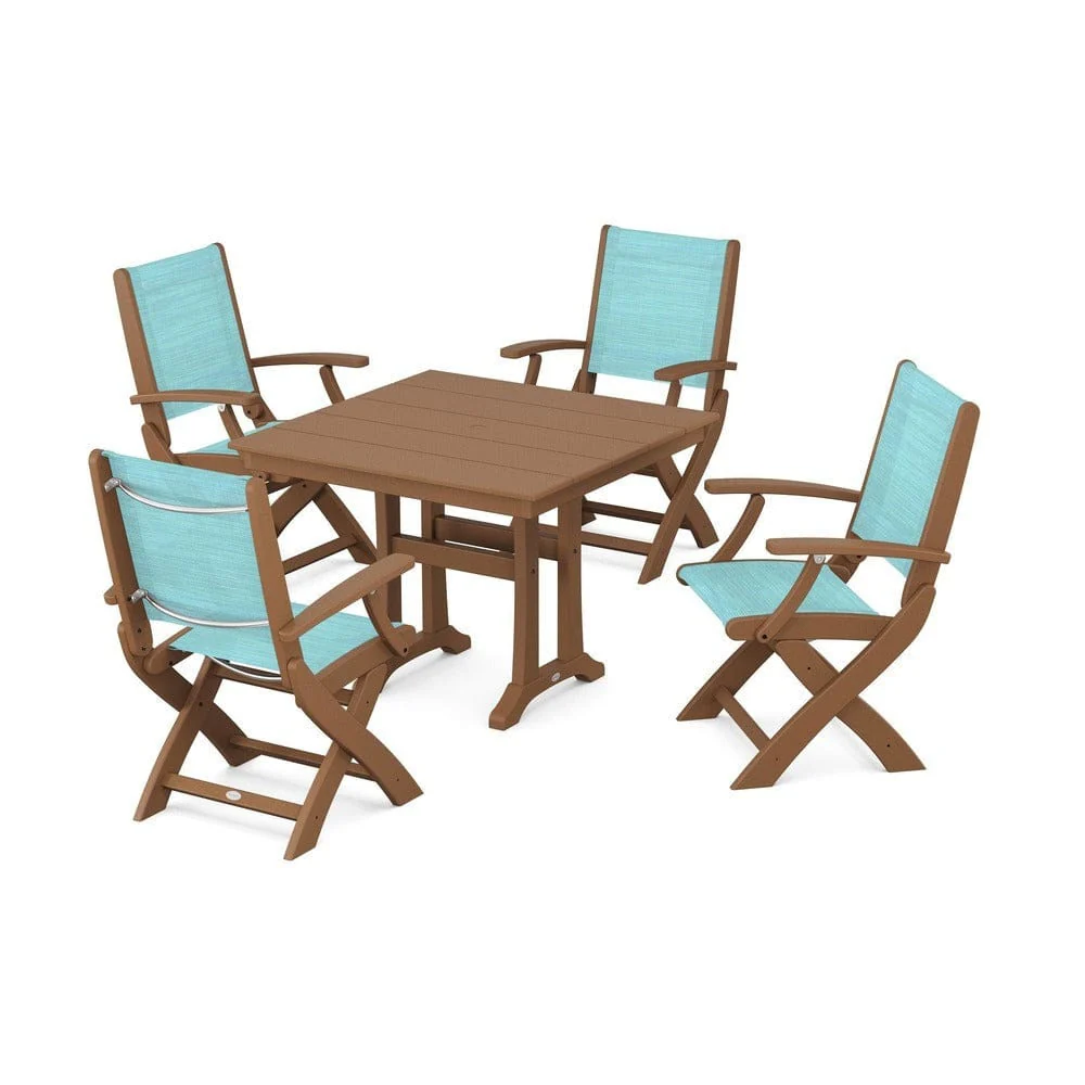 POLYWOOD® - Coastal Folding Chair 5-Piece Farmhouse Dining Set With Trestle Legs - PWS945 - Image 67