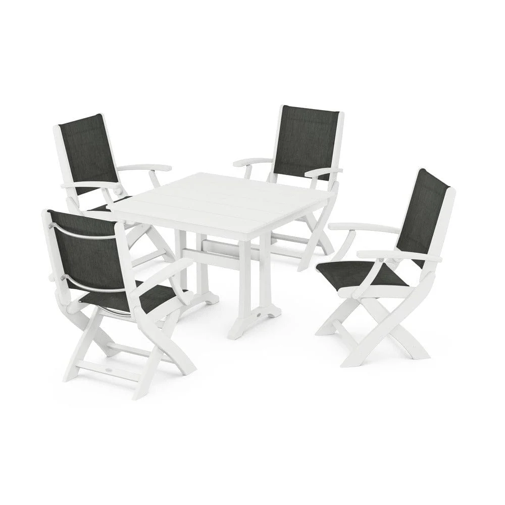POLYWOOD® - Coastal Folding Chair 5-Piece Farmhouse Dining Set With Trestle Legs - PWS945 - Image 70