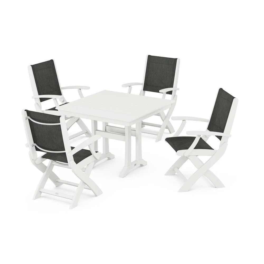 POLYWOOD® - Coastal Folding Chair 5-Piece Farmhouse Dining Set With Trestle Legs - PWS945 - Image 71