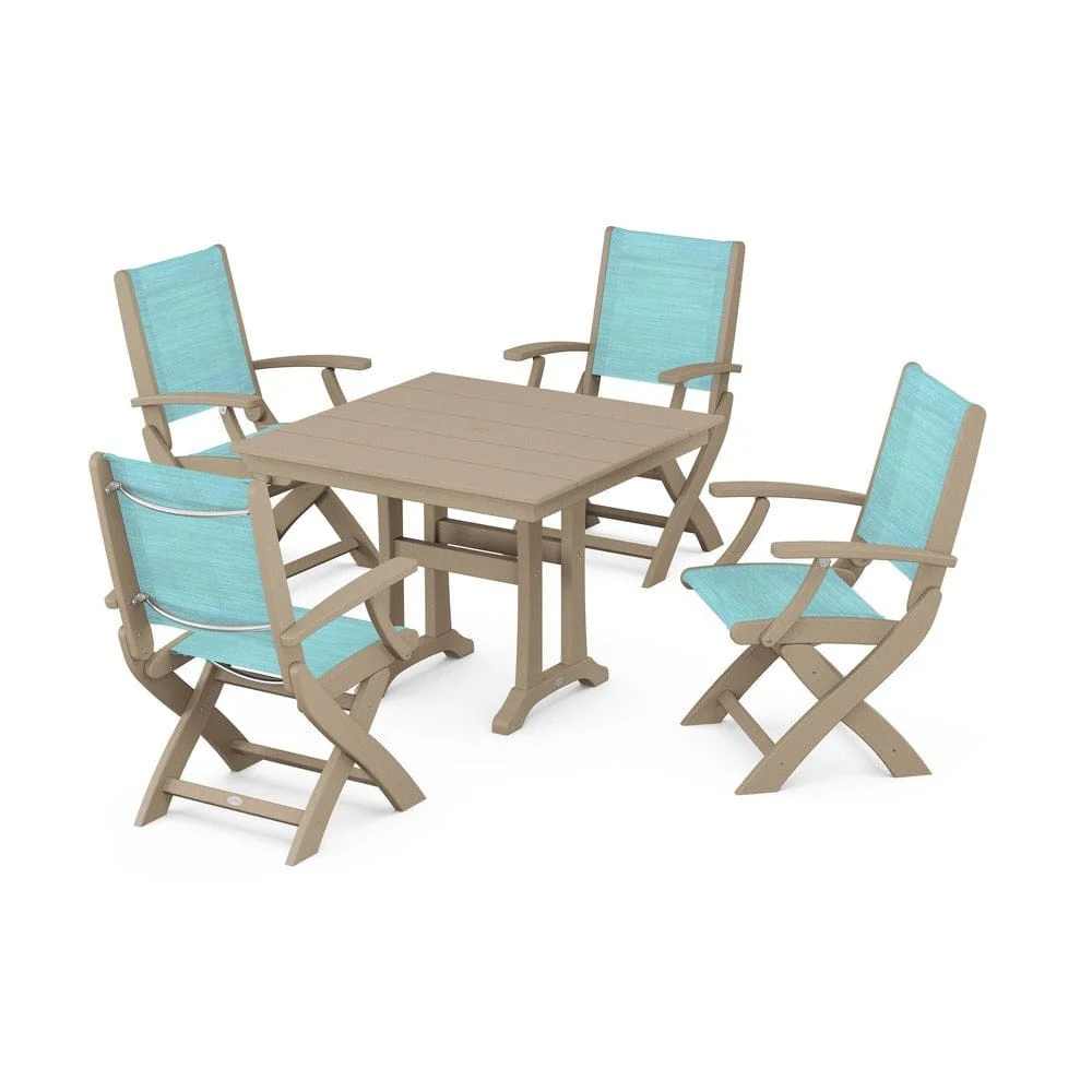 POLYWOOD® - Coastal Folding Chair 5-Piece Farmhouse Dining Set With Trestle Legs - PWS945 - Image 72