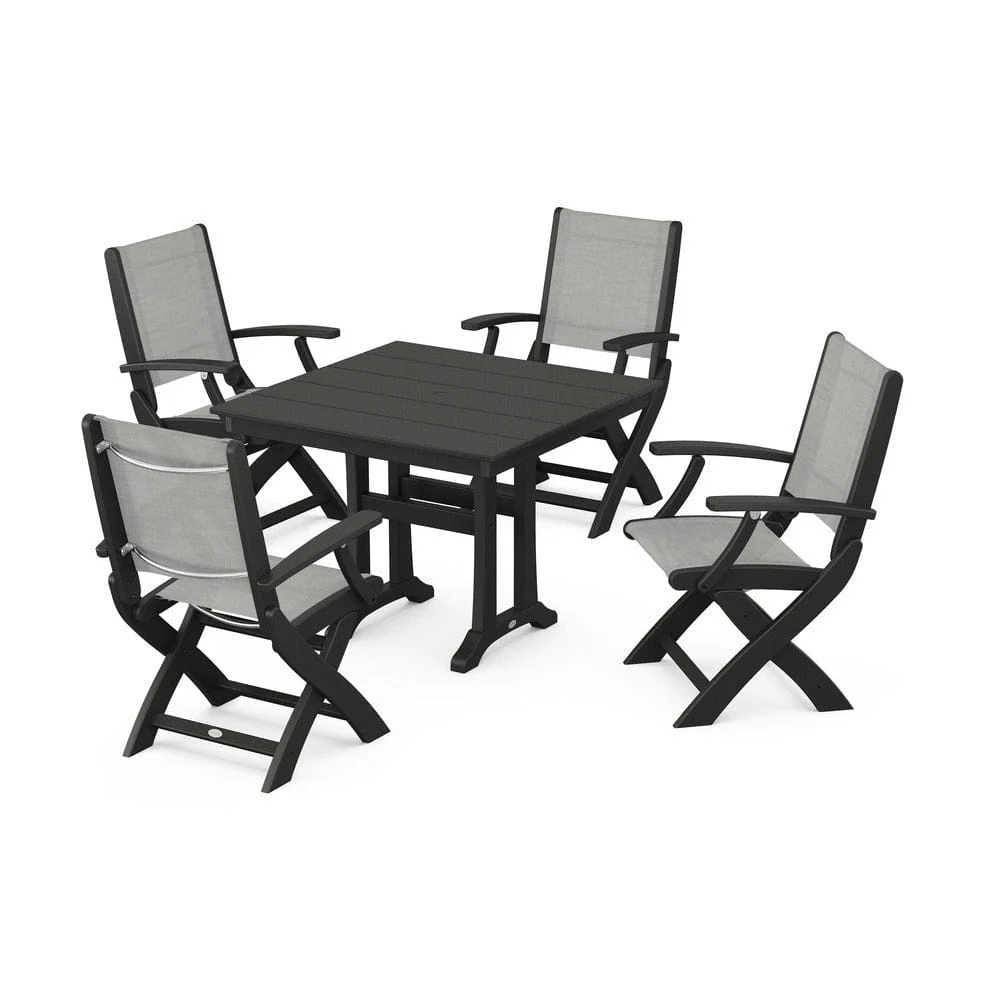 POLYWOOD® - Coastal Folding Chair 5-Piece Farmhouse Dining Set With Trestle Legs - PWS945 - Image 74