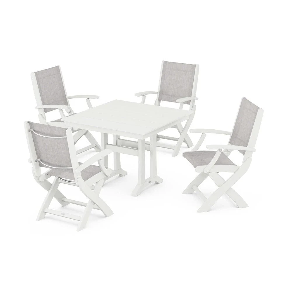 POLYWOOD® - Coastal Folding Chair 5-Piece Farmhouse Dining Set With Trestle Legs - PWS945 - Image 76