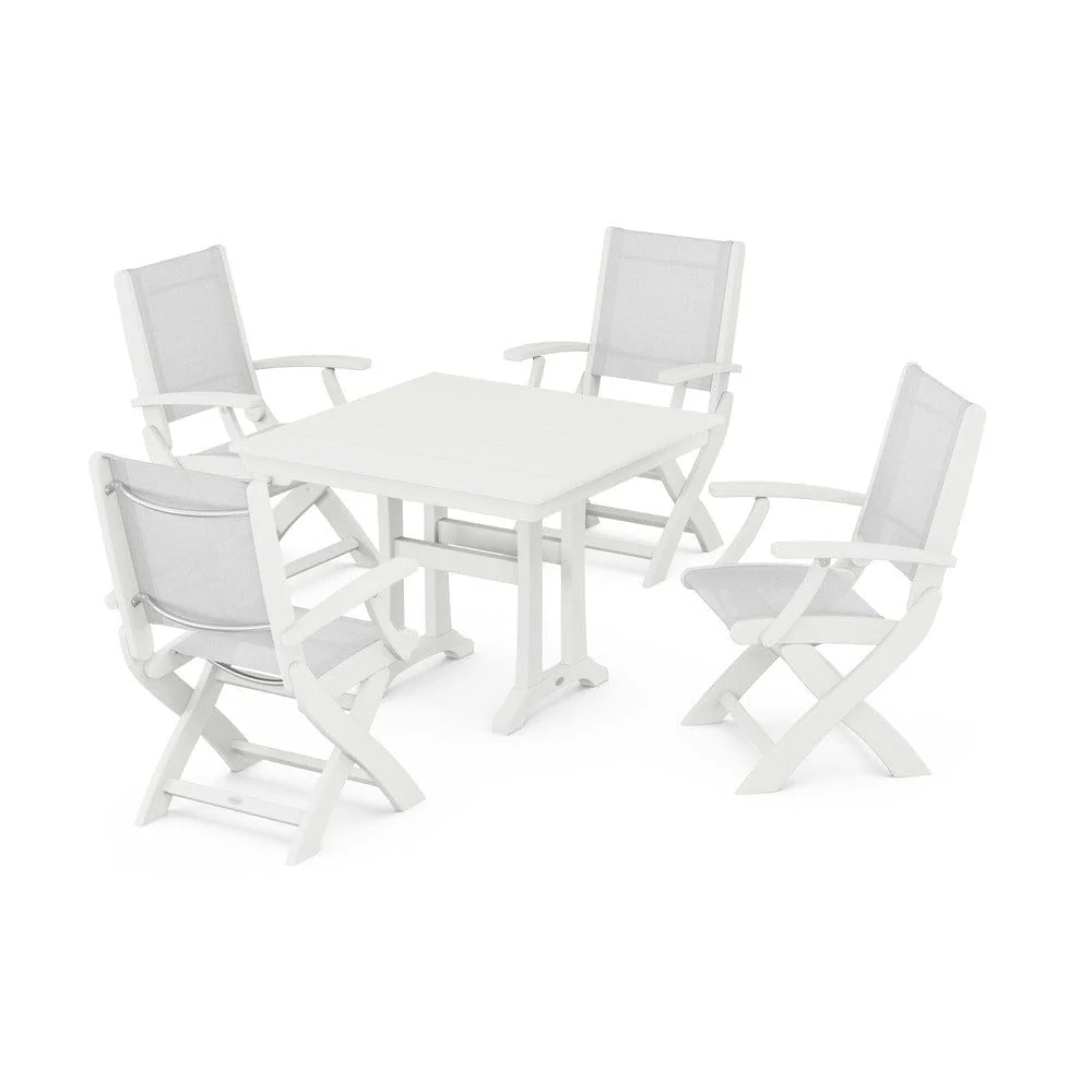 POLYWOOD® - Coastal Folding Chair 5-Piece Farmhouse Dining Set With Trestle Legs - PWS945 - Image 8