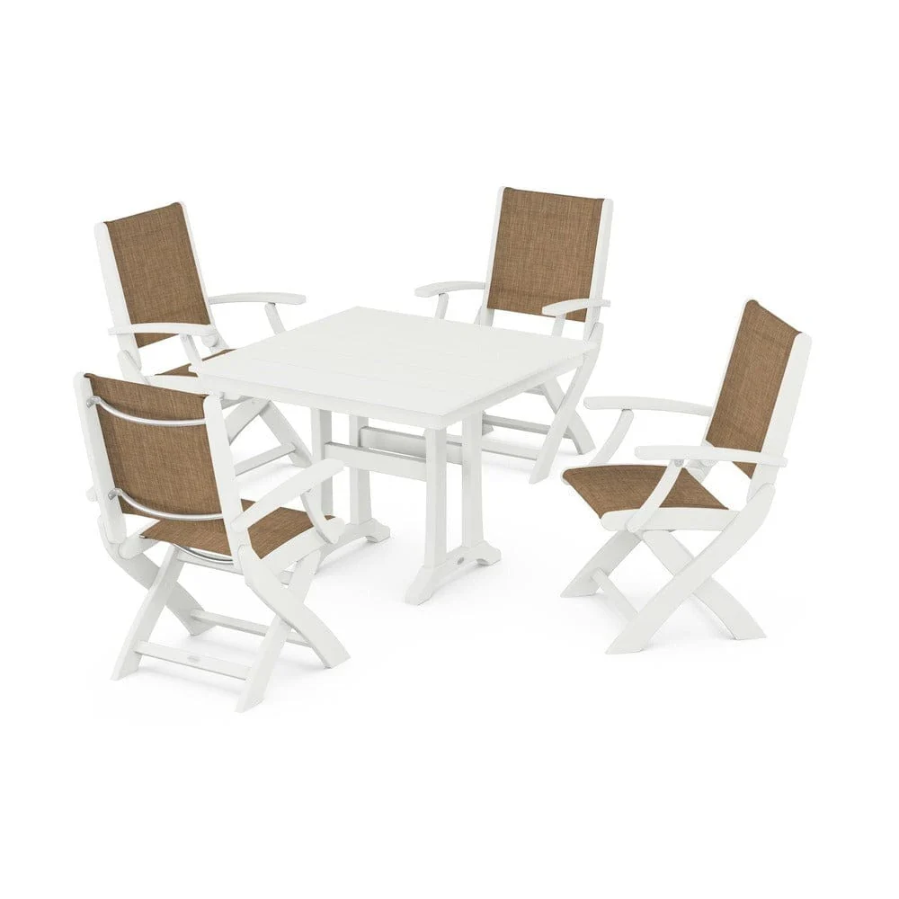 POLYWOOD® - Coastal Folding Chair 5-Piece Farmhouse Dining Set With Trestle Legs - PWS945 - Image 80