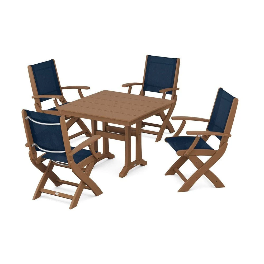 POLYWOOD® - Coastal Folding Chair 5-Piece Farmhouse Dining Set With Trestle Legs - PWS945 - Image 83