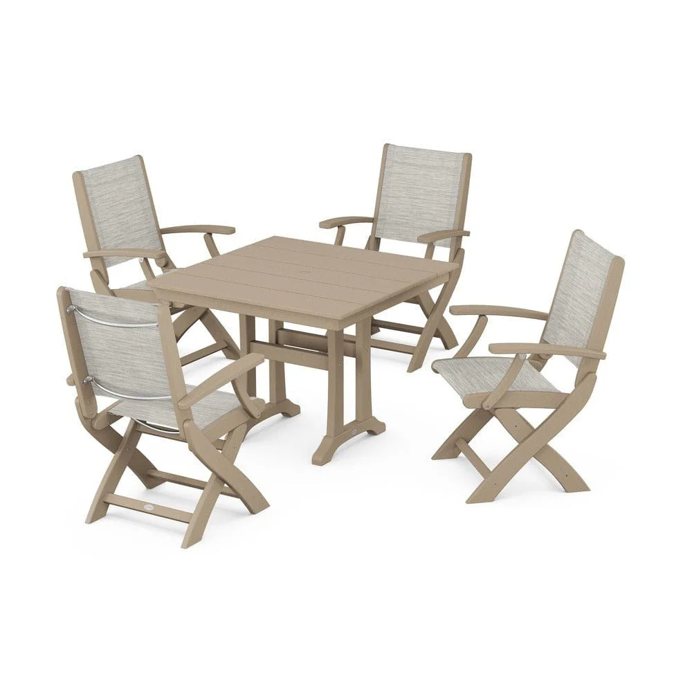 POLYWOOD® - Coastal Folding Chair 5-Piece Farmhouse Dining Set With Trestle Legs - PWS945 - Image 86