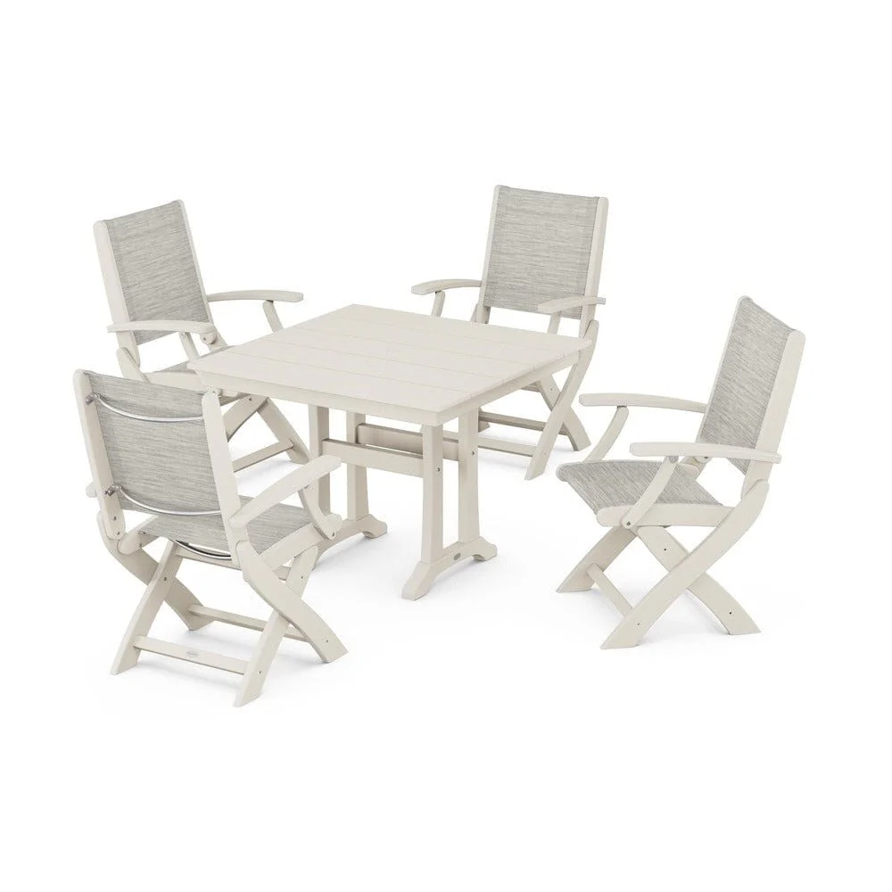 POLYWOOD® - Coastal Folding Chair 5-Piece Farmhouse Dining Set With Trestle Legs - PWS945 - Image 87