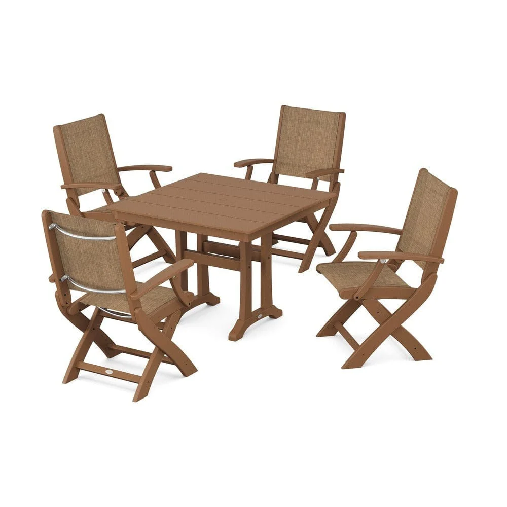 POLYWOOD® - Coastal Folding Chair 5-Piece Farmhouse Dining Set With Trestle Legs - PWS945 - Image 88