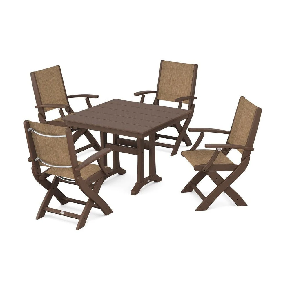 POLYWOOD® - Coastal Folding Chair 5-Piece Farmhouse Dining Set With Trestle Legs - PWS945 - Image 89