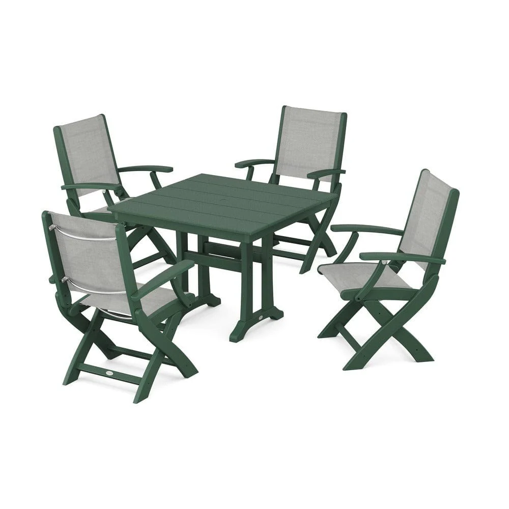 POLYWOOD® - Coastal Folding Chair 5-Piece Farmhouse Dining Set With Trestle Legs - PWS945 - Image 90